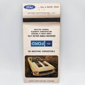 Vintage Matchbook 1968 Ford Mustang Convertible Denham Wetaskiwin Alberta Canada